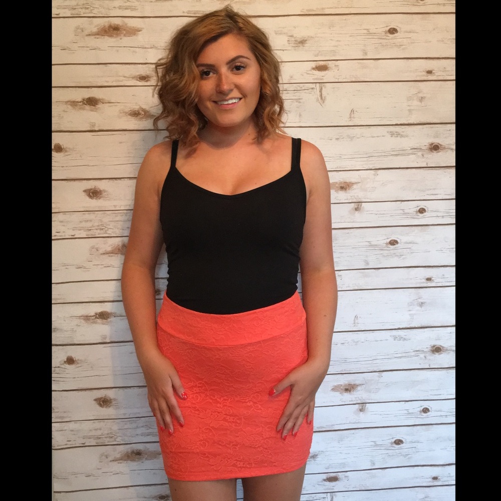 Coral / Orange Lace Bodycon Skirt