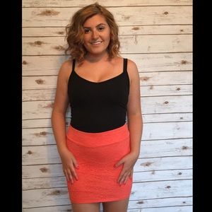 Coral / Orange Lace Bodycon Skirt