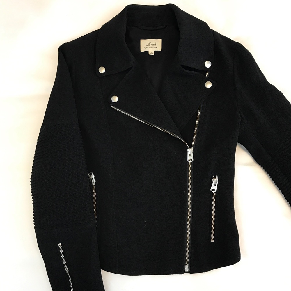 Wilfred Black Japanese Crepe Moto Jacket Sz 2