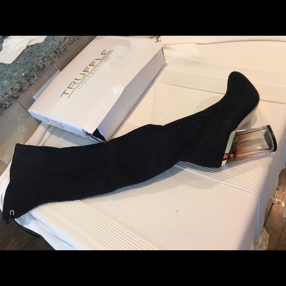 Thigh high booties faux suede adjustable