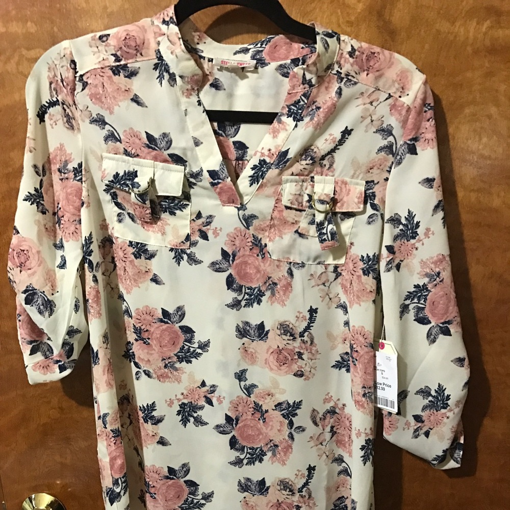 Blue cream and pink Floral blouse by Stella tweed