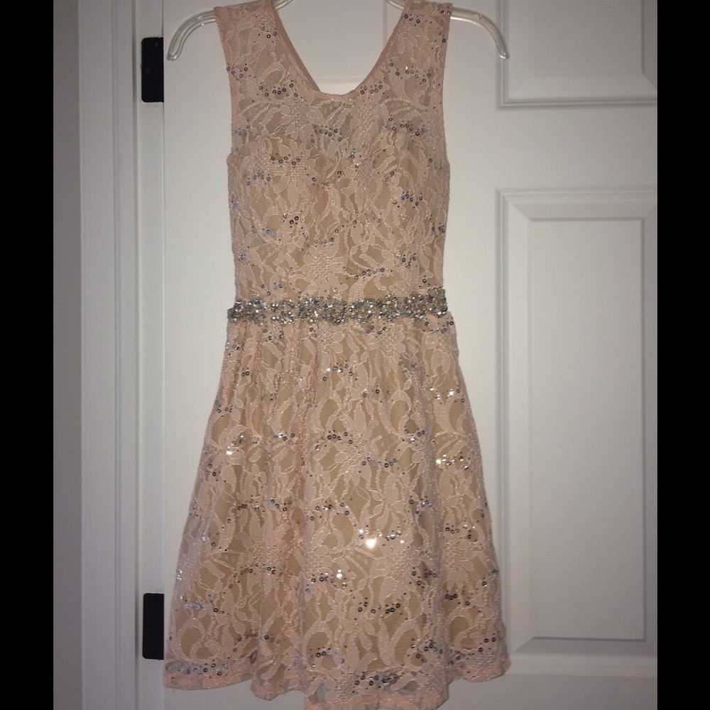 Light pink lace formal dress