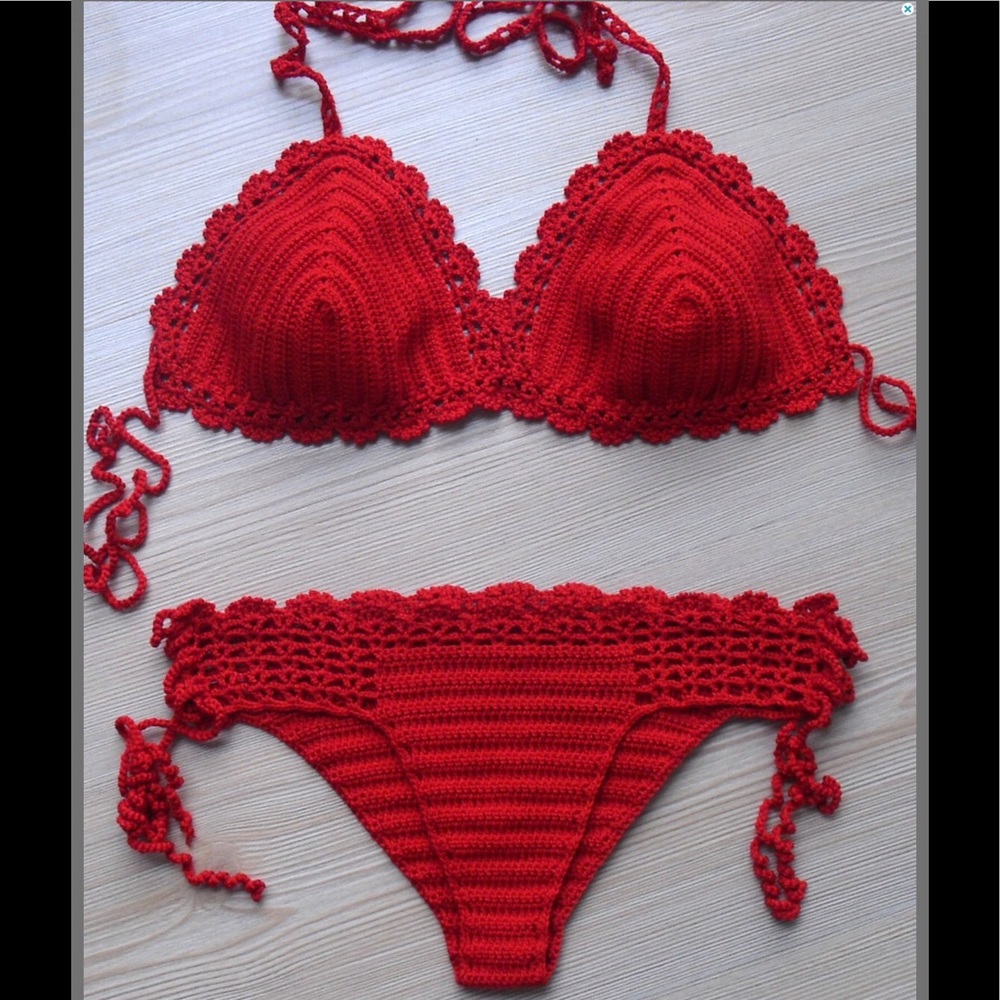 SALE Red crochet knit string bikini NEW XS