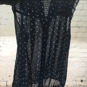 Tops - Sheer Blue and White Hearts Ruffle Button-down Top Tops - Sheer Blue and White Hearts Ruffle Button-down Top