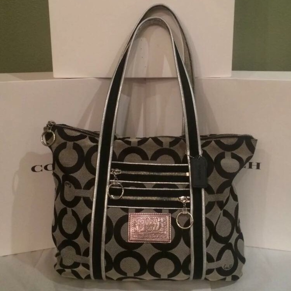 Coach Poppy signature Lurex Glam purse bag large