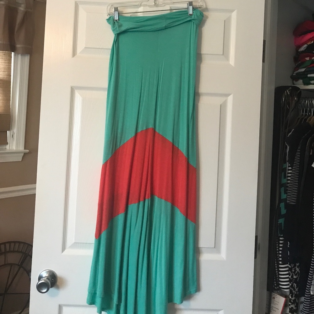 Teal and coral maxi skirt