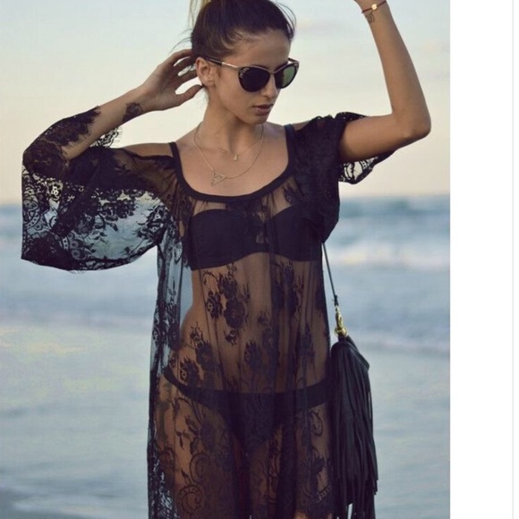 5⭐️ Boho chic🌴LACE batwing cold shoulder cover up - Picture 4 of 6