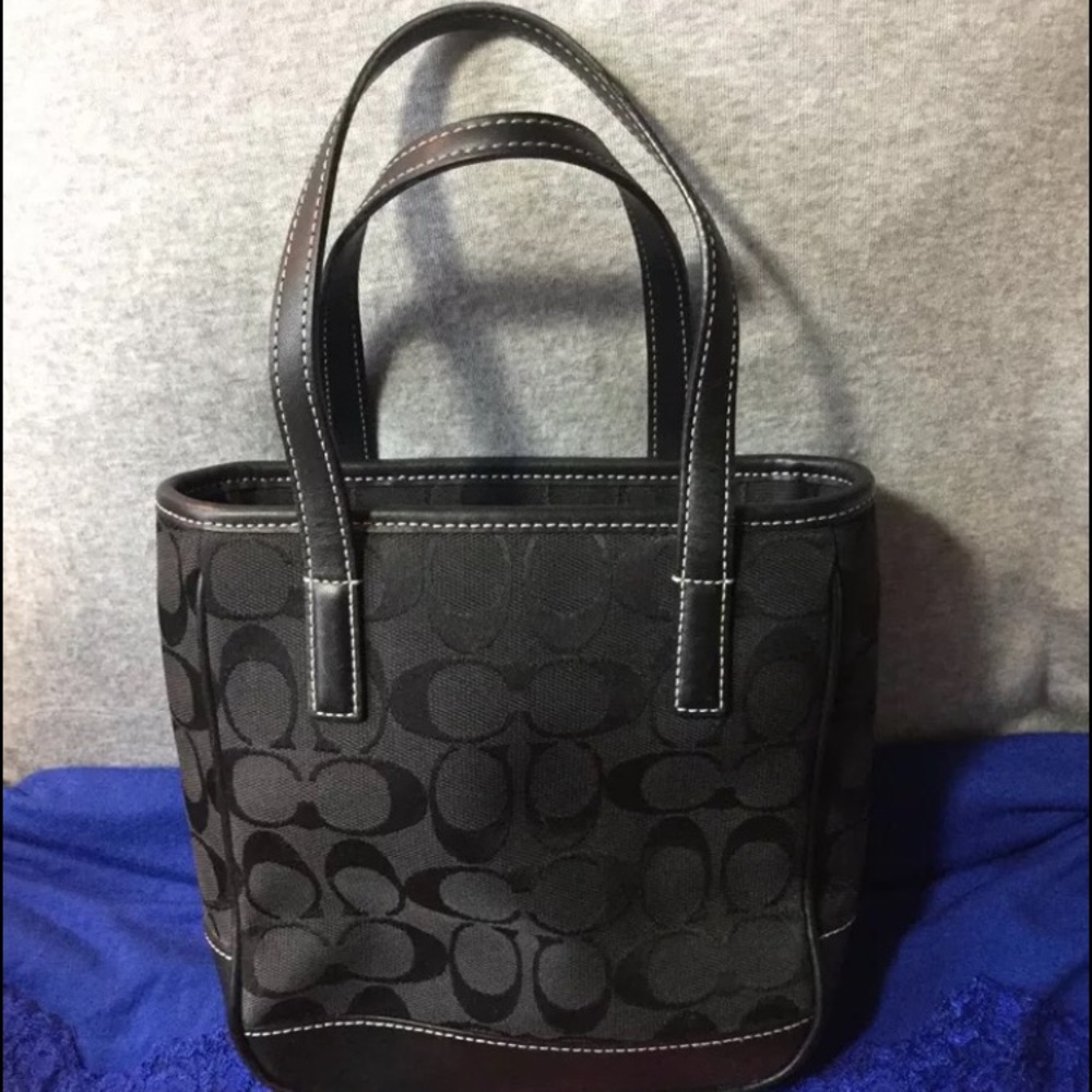 Coach Black Canvas Signature Leather Trim Hobo