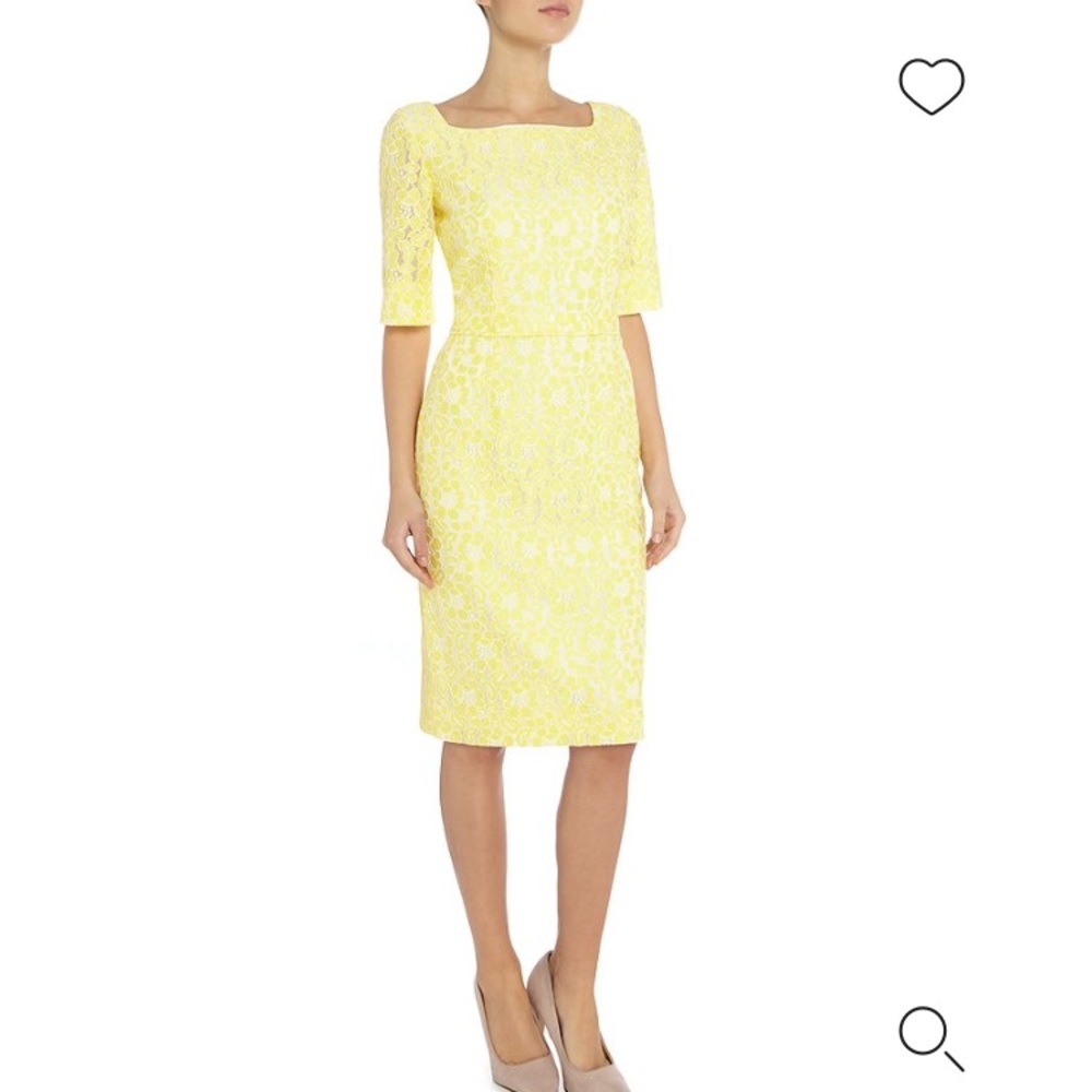 Tahari Feminine Yellow and Ivory Lace Fitted Dress