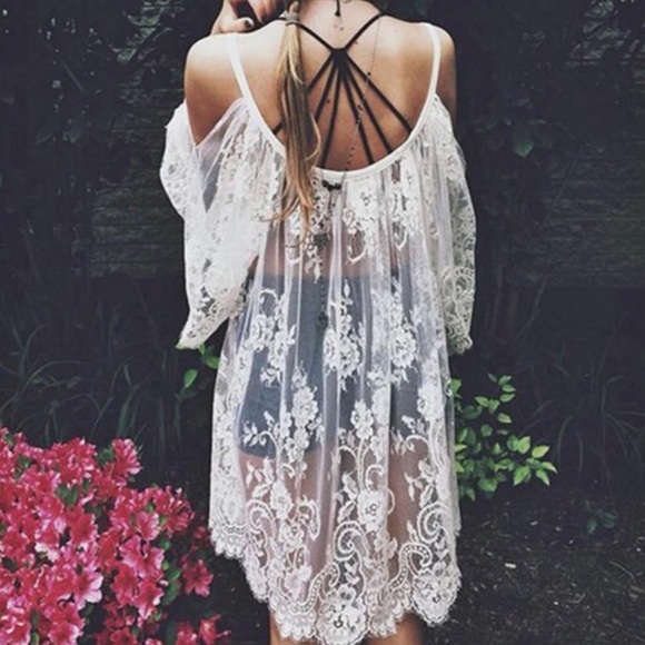 5⭐️4X HP🔥Boho🌴LACE batwing cold shoulder coverup - Picture 3 of 4