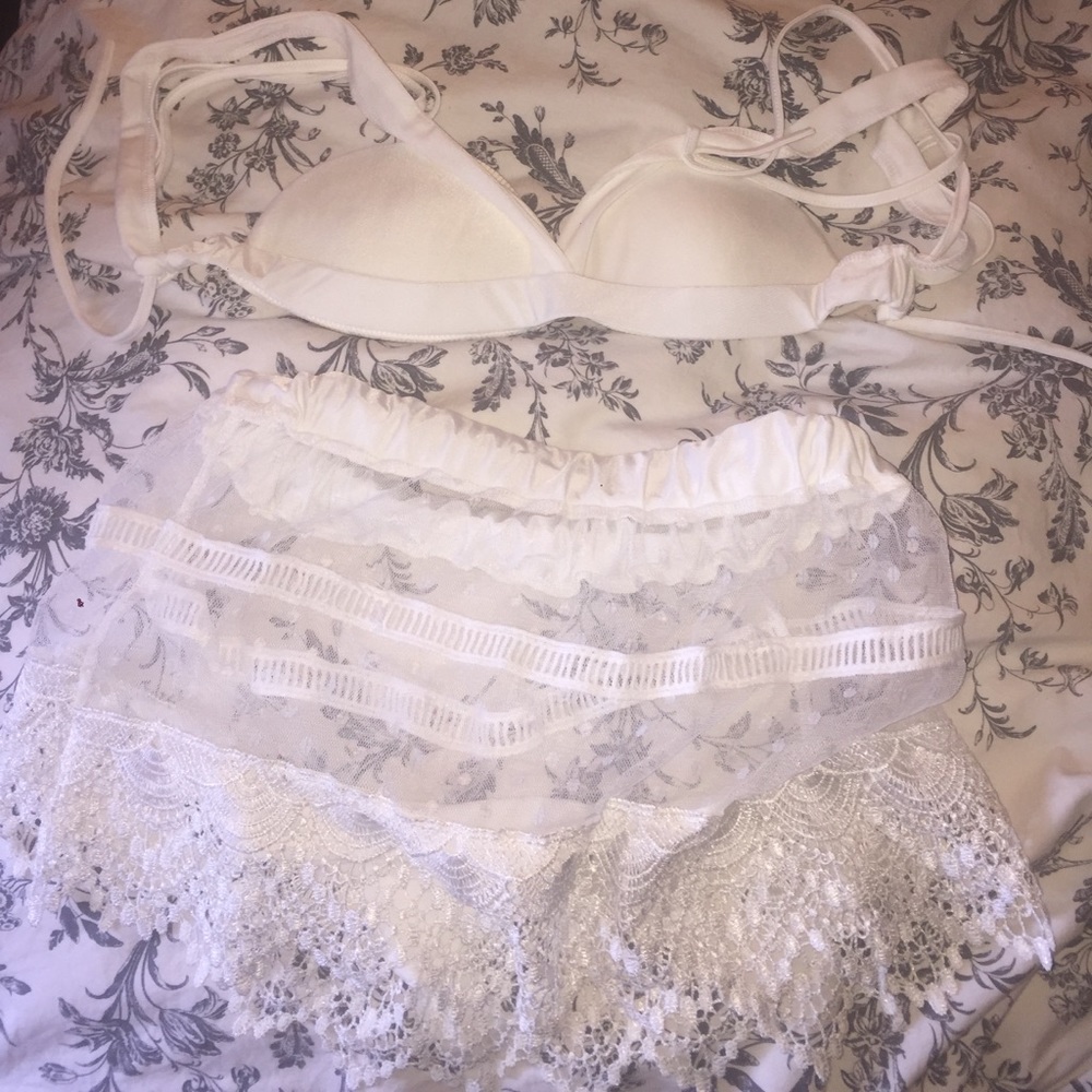 White bikini with bottom as skirt