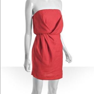 BCBG tulip blouson strapless dress in red passion