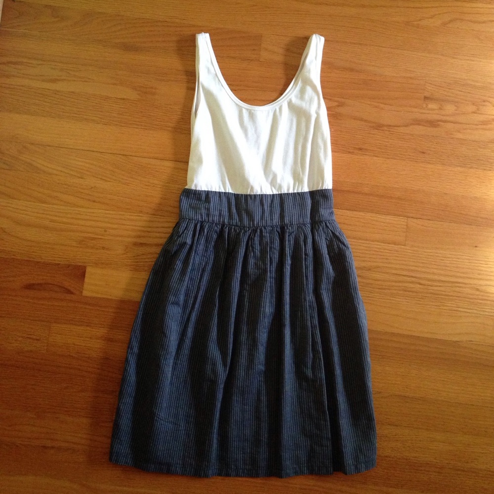 Blue and white block dress