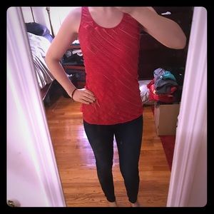 Red and white polka dot ruffle tank