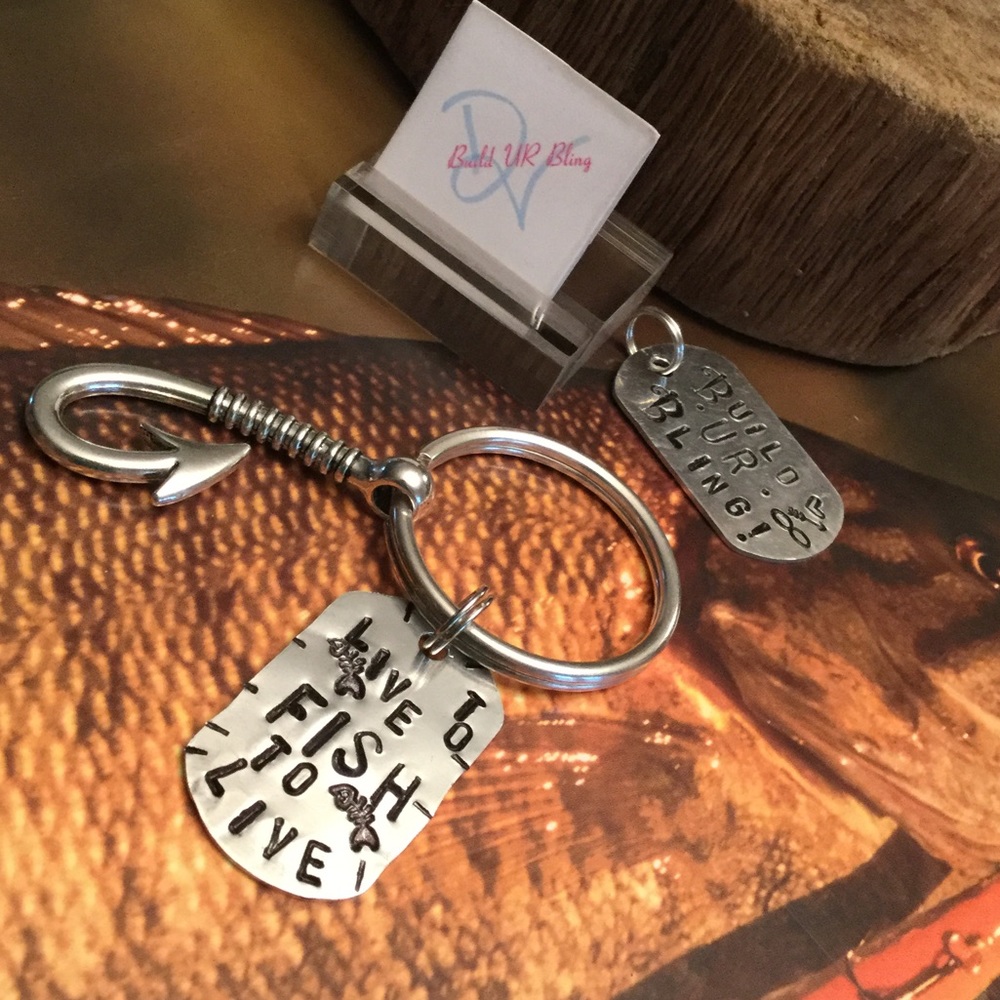 🐠Custom stamped dog tag with hook🐠Keychain