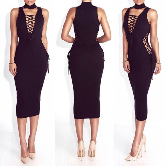 NWT Laced Socialite Black Bandage Dress - Picture 3 of 4