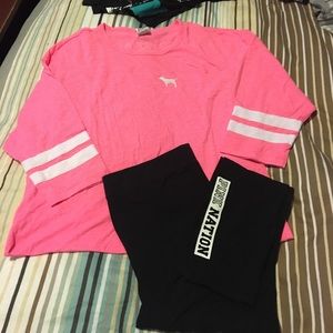 PINK leggings & T size Large