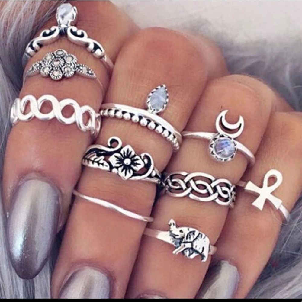 ✨Set Midi rings silver boho summer beach chic - Picture 1 of 2