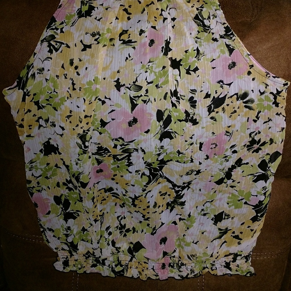Byline Black, Pink Yellow, and white dressy blouse