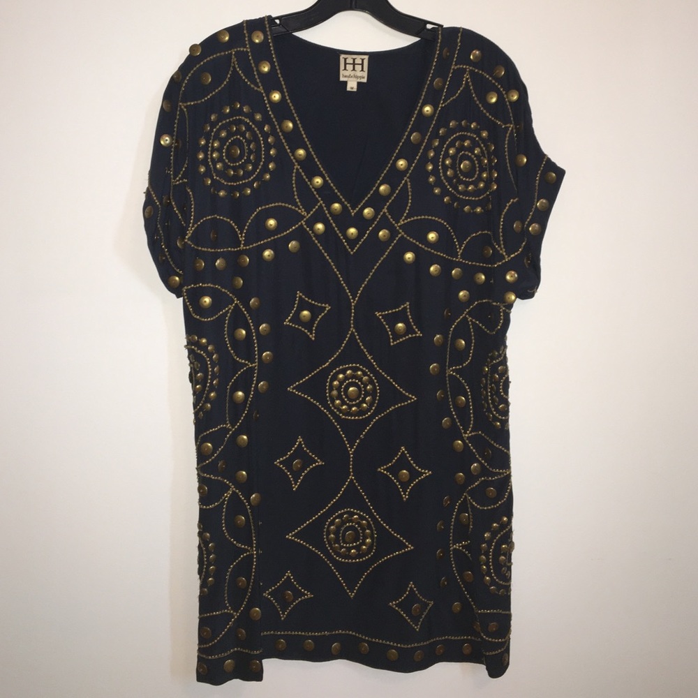 Haute Hippie Studded Blue and Gold Dress