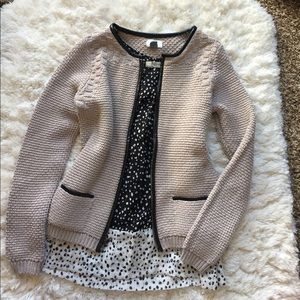 Tan Zip-up sweater with black trim