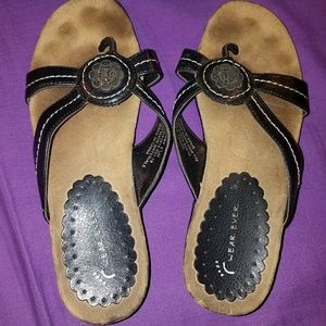 Black Leather Strappy Slip On 6.5M Sandals