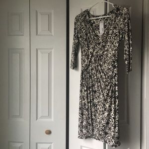 Three Dots Theda 3/4Sleeve Printed Faux Wrap Dress