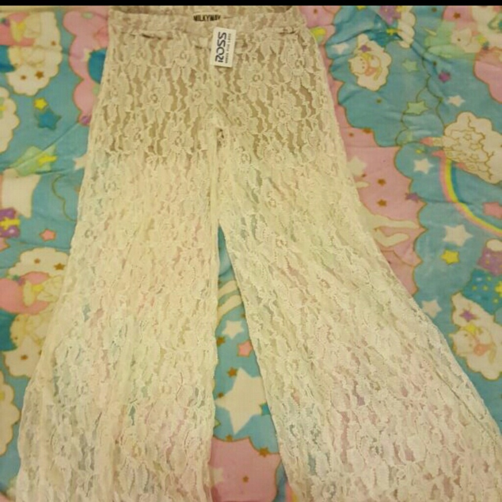 Flowy Beach Ivory Cream Lace Pants Boho Gypsy