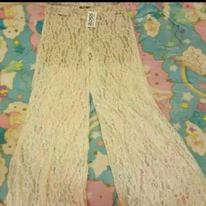 Flowy Beach Ivory Cream Lace Pants Boho Gypsy