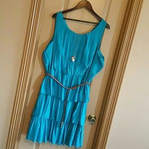 Paperdoll turquoise plus size dress w/ tan belt