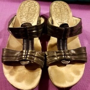 6.5M Black Leather Slide On Comfortable Sandals