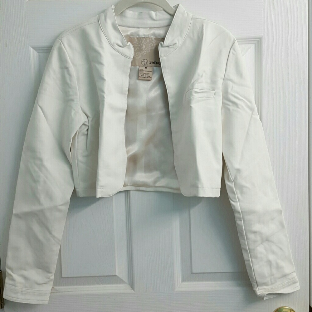 Cropped faux leather lined jacket