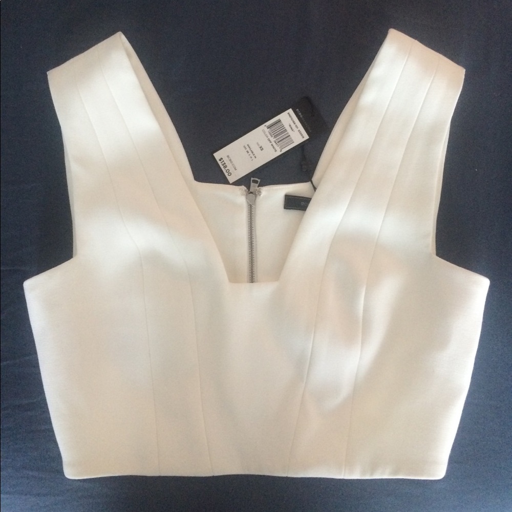 NWT white bcbg zip up crop top