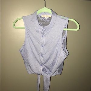 front tying button up sleeveless blouse