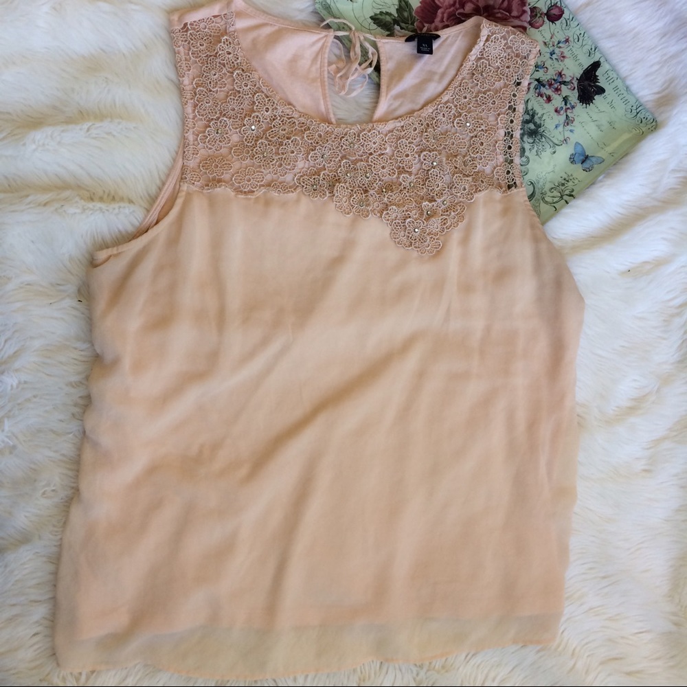 Ann Taylor Dusty Rose Lace Detail Blouse szXL
