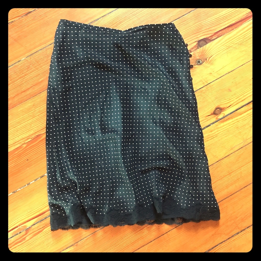 BCBG MaxAzaria black/white dots silk/lace skirt