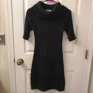 LOFT Gray Cowl Neck Sweater Dress Short Sleeve