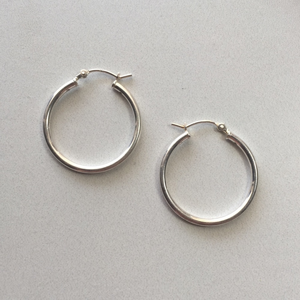 Vintage Sterling Silver 925 Hoop Earrings, 1 InchD