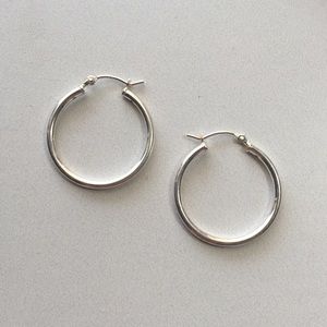 Vintage Sterling Silver 925 Hoop Earrings, 1 InchD