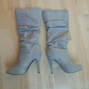 Tan suede heeled boots