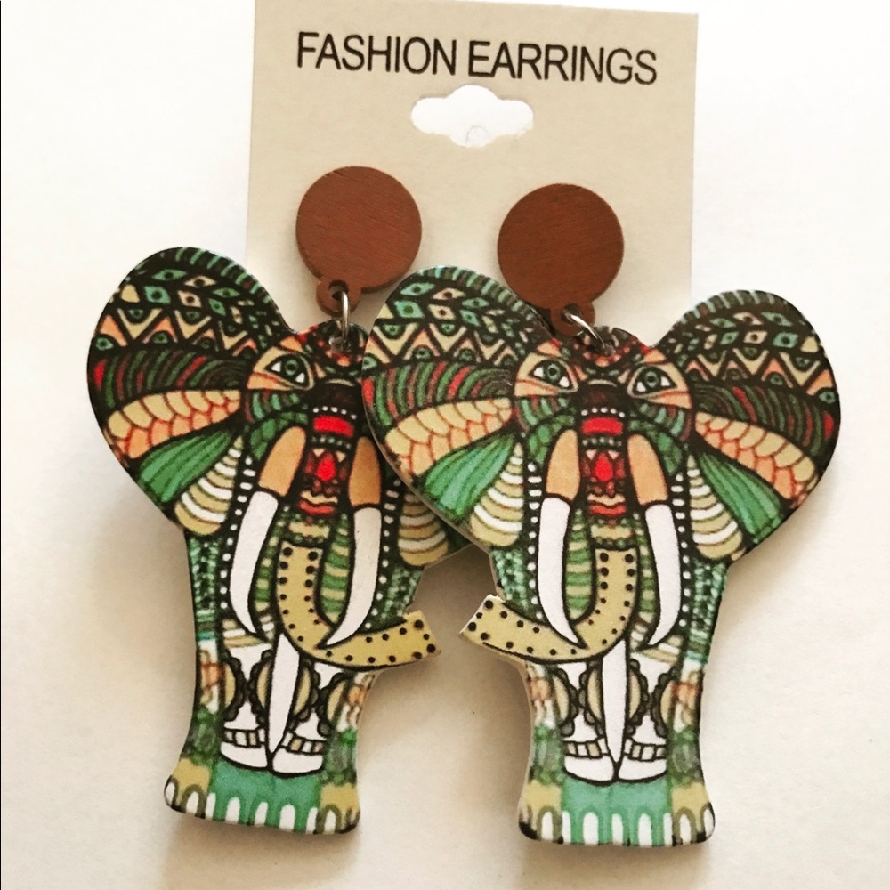 Wooden Elephant Earrings