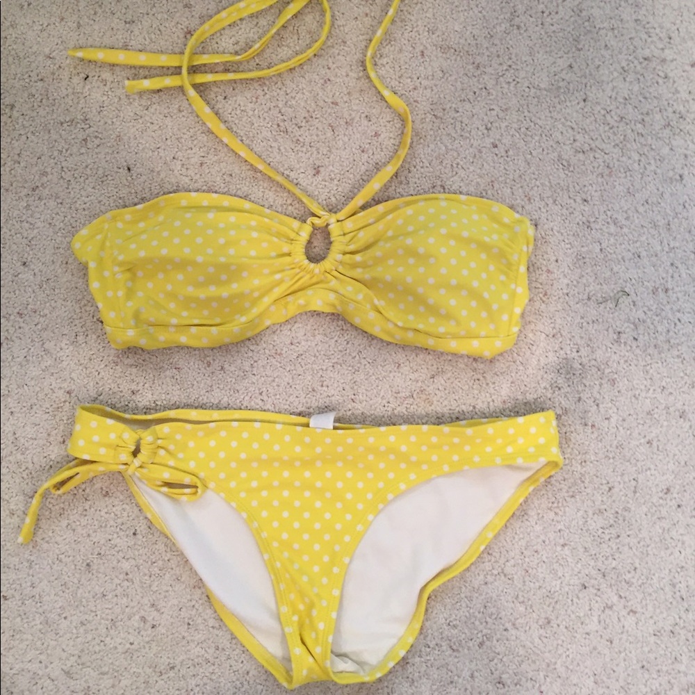 yellow polka dotted swimsuit