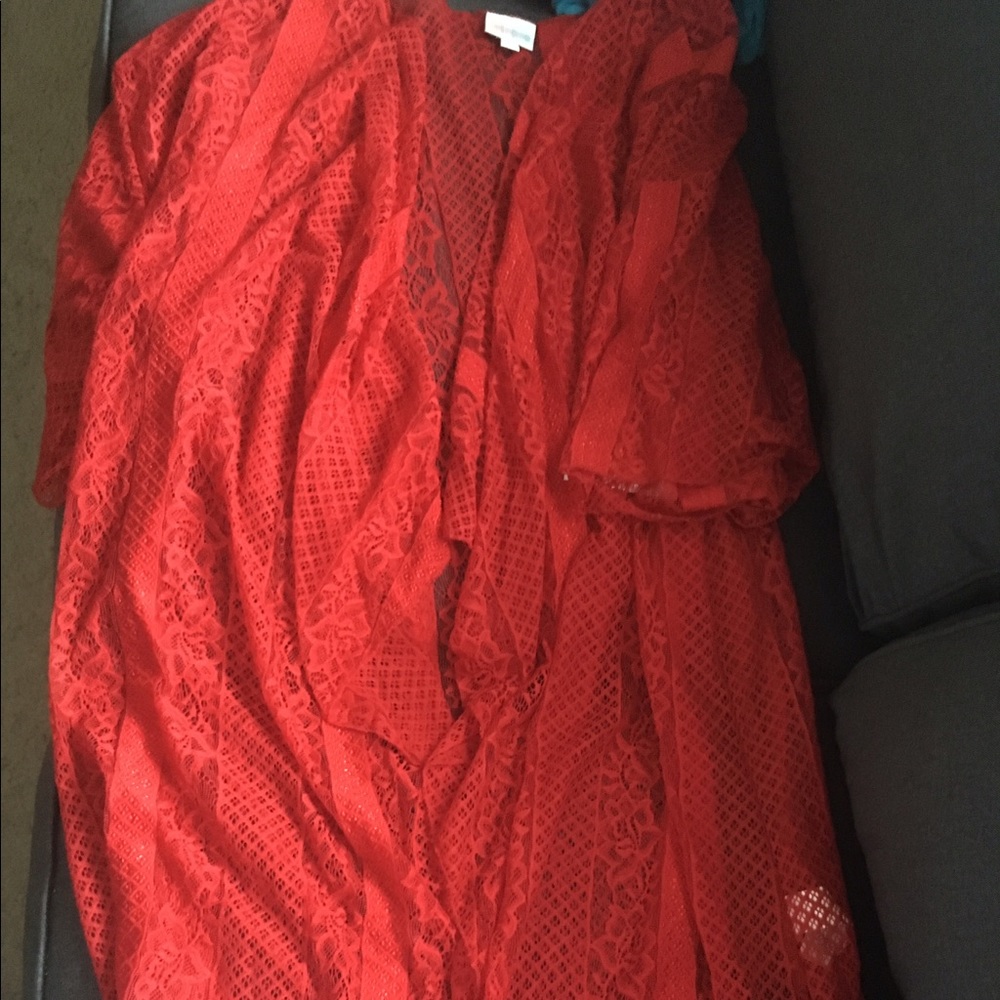 Red LulaRoe Monroe cardigan