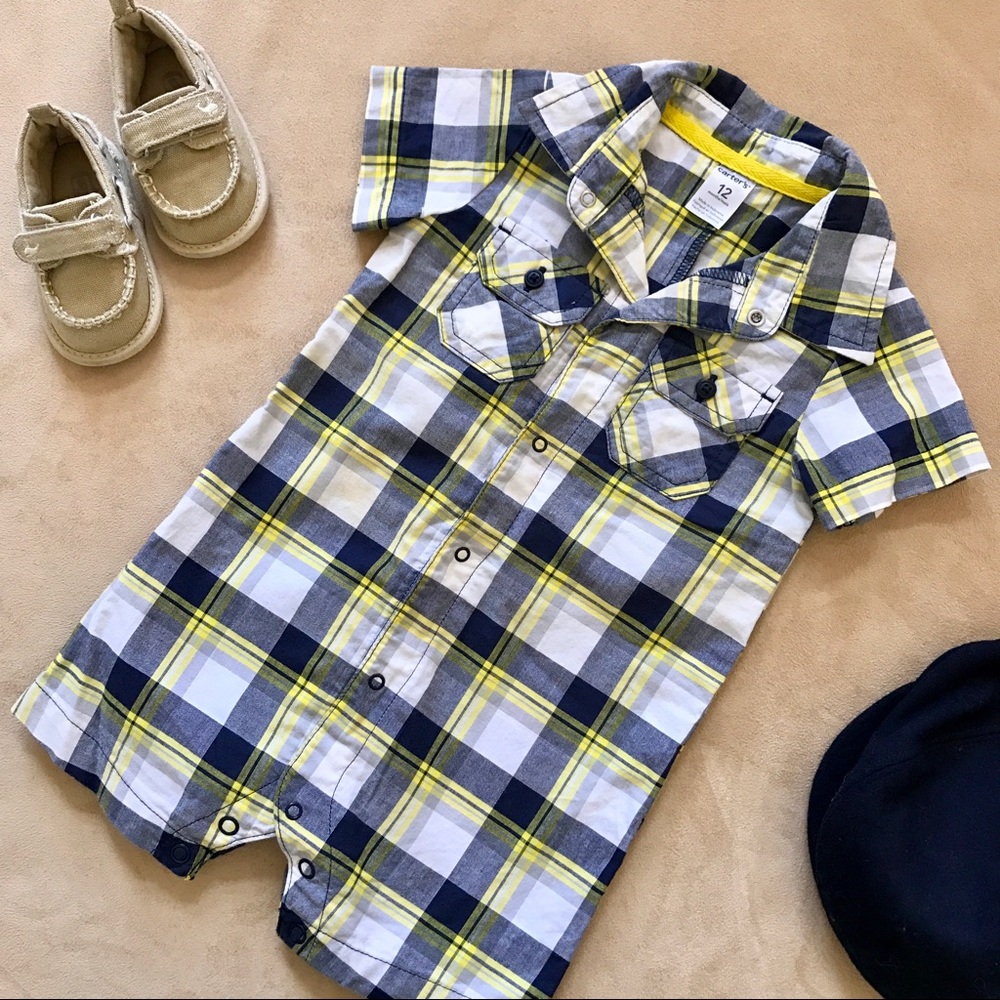 Carter's Plaid Short Sleeve Romper, Boys 12 Months