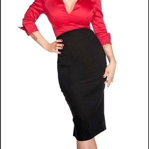 Pinup Couture High Waist Seamed Pencil Skirt Black