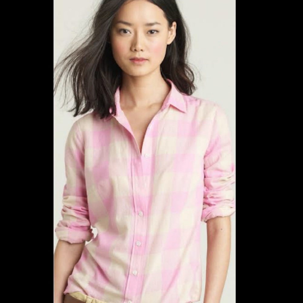 J Crew plaid peaches and cream button-down shirt