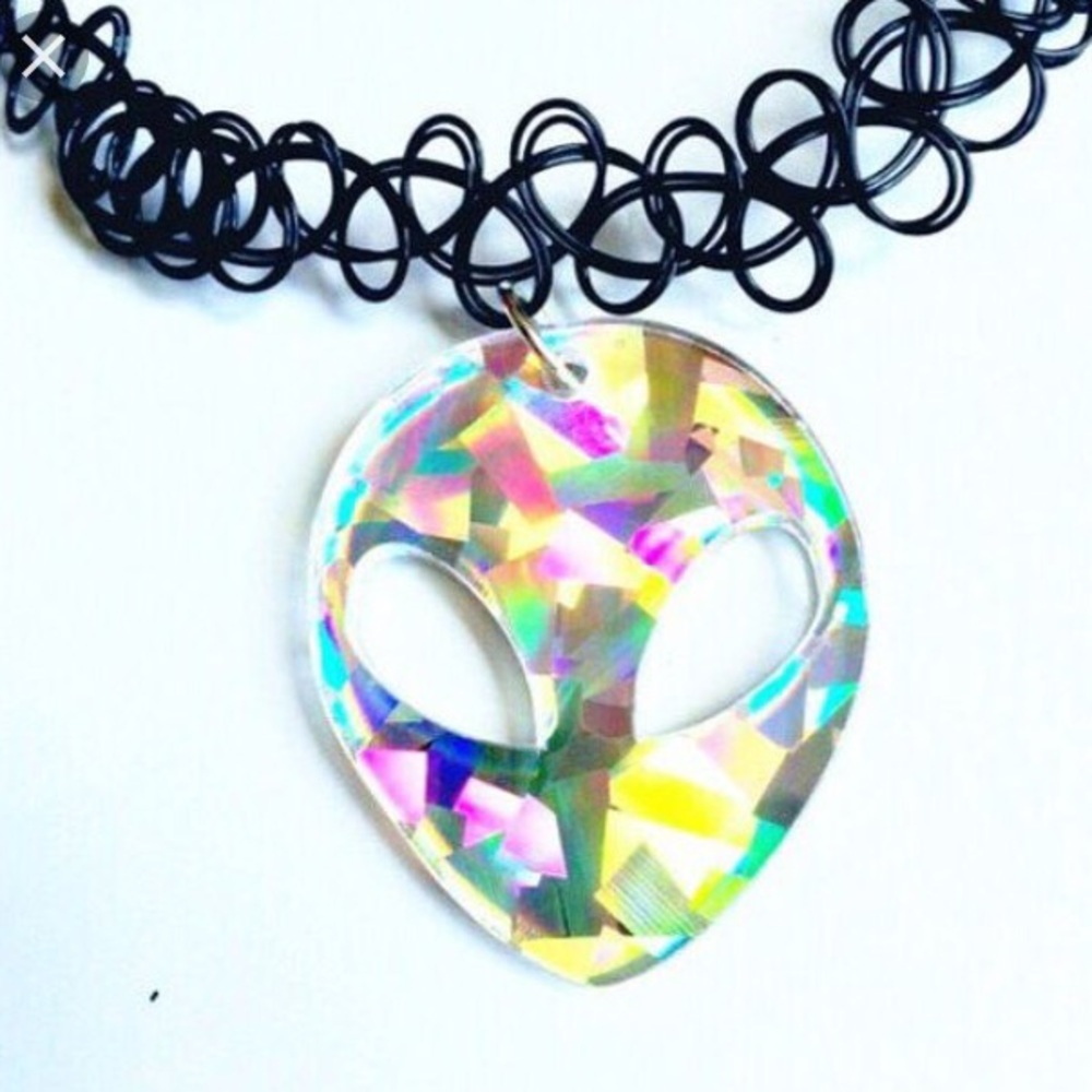 Alien holographic stretch tattoo choker
