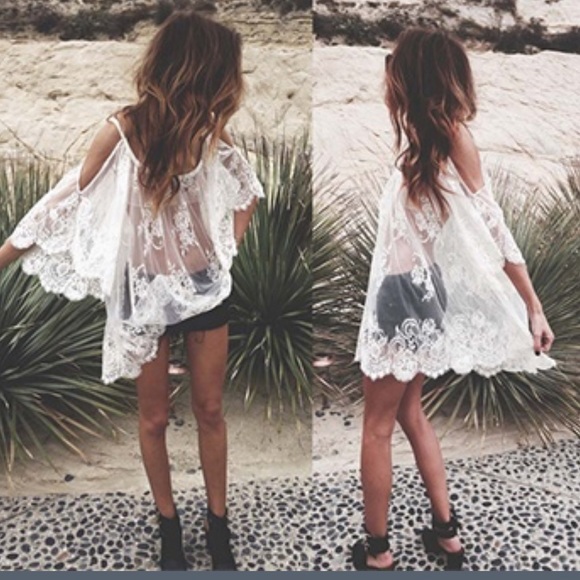 NEW SIZES White Lace Swim Cover Dress Hippie Boho - Picture 2 of 5