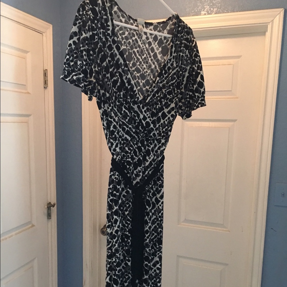 Black and white leopard print faux wrap dress