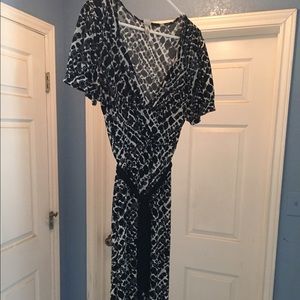 Black and white leopard print faux wrap dress